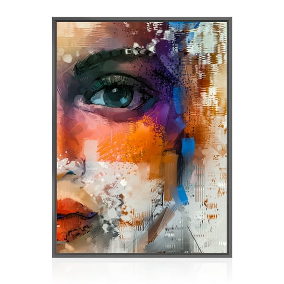 Modern Wall Art Canvas Prints, Abstract Colorful Oil Painting Artwork Print, Portrait of Girl,  Aluminum Alloy Black Frame