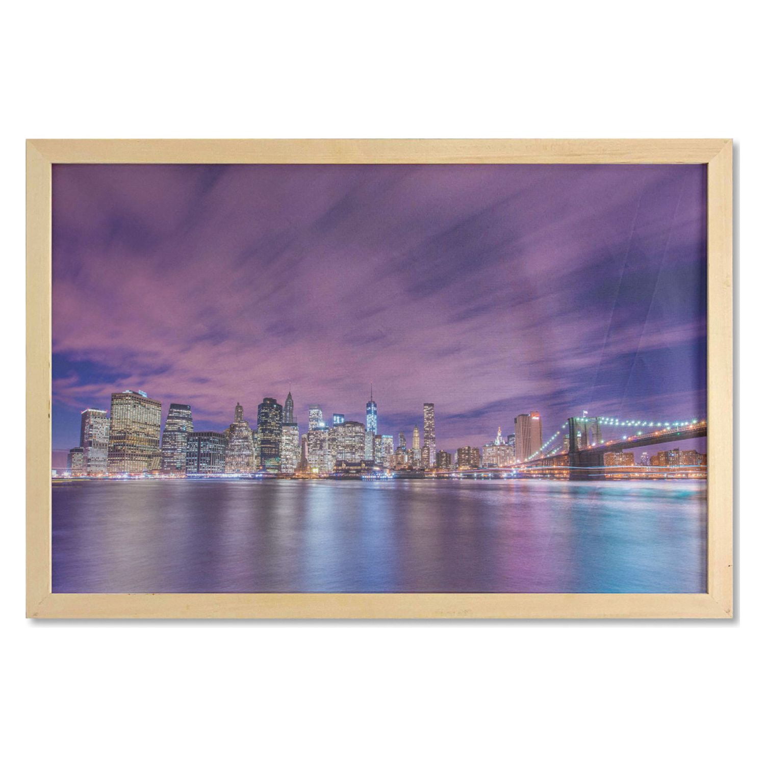 Modern Wall Art with Frame, New York City Skyline at Night with