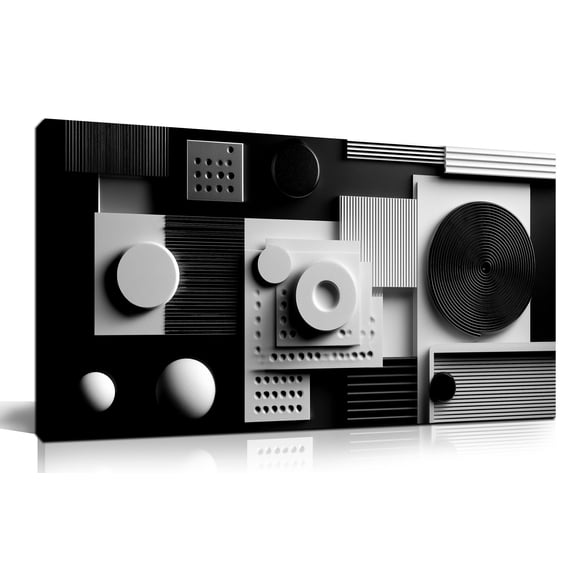 Black White Geometric Shape Abstract Canvas Wall Art, Modern Square Circle Texture Print Wall Decor, 40x20 Inch Minimalist Picture for Living Room Bedroom Office Home
