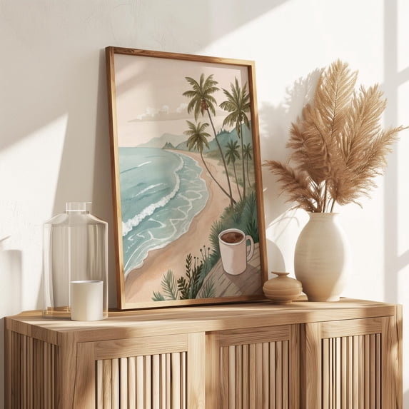 Modern Wall Art Prints, Tropical Vacation Vibe, Beach Palm Illustration ...