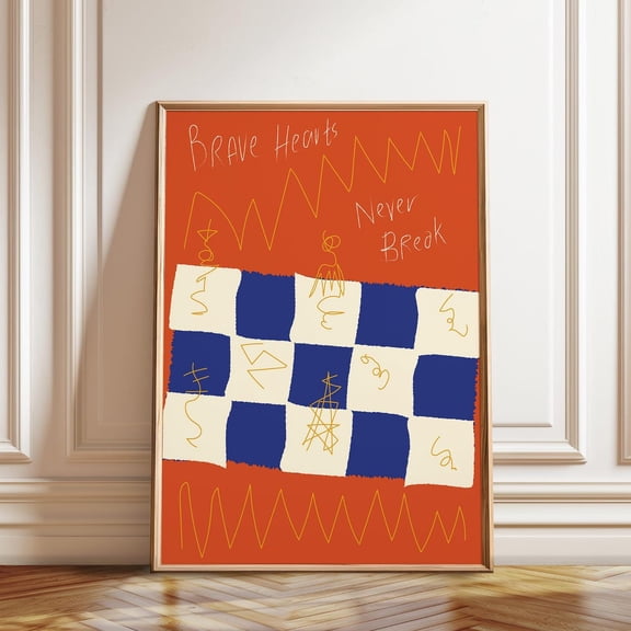 Red And Blue Modern Wall Print – Brave Hearts Never Break Abstract Art Decor – Bold Affirmation Poster Wall Art, Modern Wall Decor, 8x12 UNFRAMED