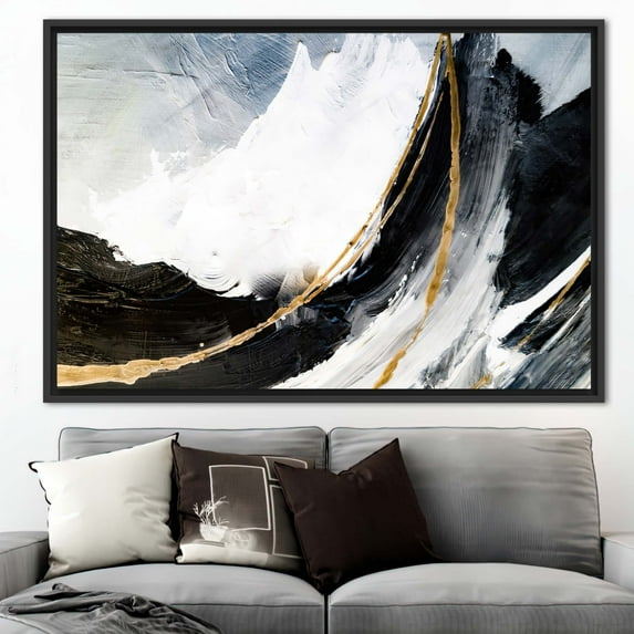 Modern Wall Art, Trendy Canvas, Black And Gold Art Canvas, Black And Gold Painting, Marble Printed, Alcohol Ink Art Canvas, Canvas Wall Decor - Gold Framed