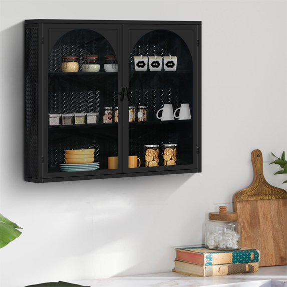 Modern Wall Cabinet with Featuring Three-tier Storage for Entryway Living Room Bathroom Dining Room,Black