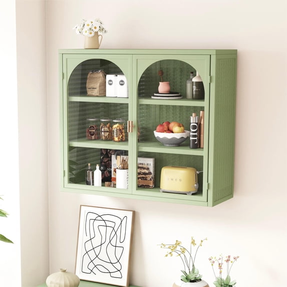 Modern Wall Cabinet with Featuring Three-tier Storage for Entryway Living Room Bathroom Dining Room,Green