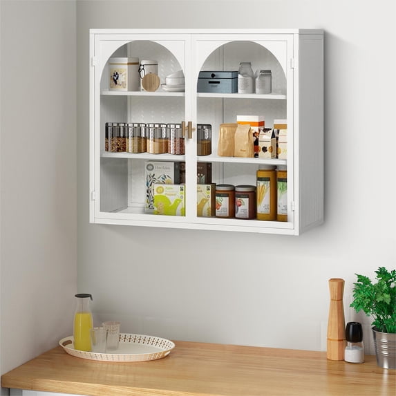 Modern Wall Cabinet with Featuring Three-tier Storage for Entryway Living Room Bathroom Dining Room,White