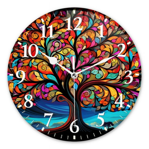 Modern Wall Clock Battery Operated Analog Clock Silent Non-Ticking Round Clock Decorative for Office,Bedroom-Tree Of Life With Vibrant Colors And Swirling Leaves(12inch)