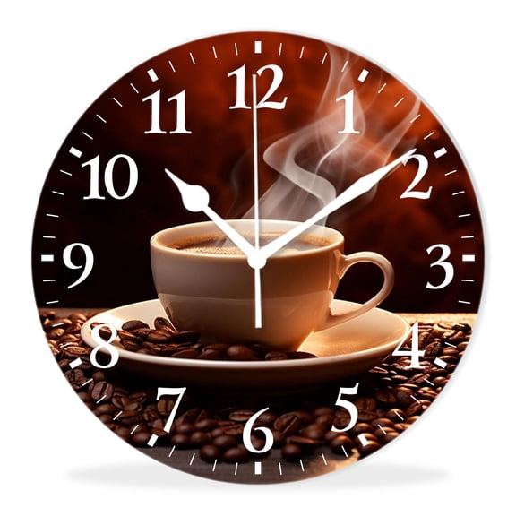 Modern Wall Clock Battery Operated Analog Clock with Quality Quartz Non-Ticking,Decorative for Kitchen-Coffee Cup Fragrant(10inch)