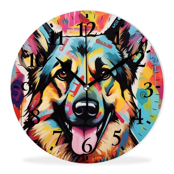 Modern Wall Clock Battery Operated Analog Clock with Quality Quartz Non-Ticking,Decorative for Kitchen-German Shepherd Multicolor(10inch)