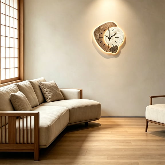 Modern Wall Clock with Quartz Movement, Silent Non-Ticking Decorative Wall Clock with LED Light, Contemporary Hanging Clock for Home Office Wall, Stylish Analog and Digital Wall Clock