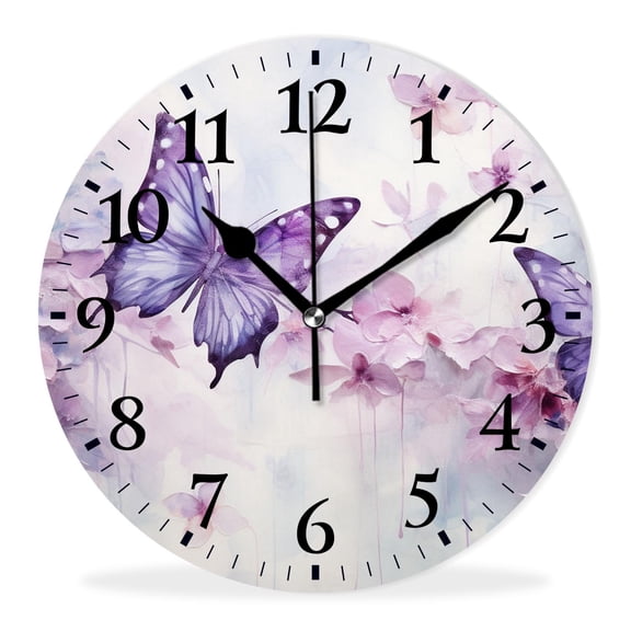 Modern Wall Clocks Decorative Non-Ticking Silent Quartz Movement Battery Operated Analog Clocks Decorative for Home-Floral Butterfly Exquisite(14inch)