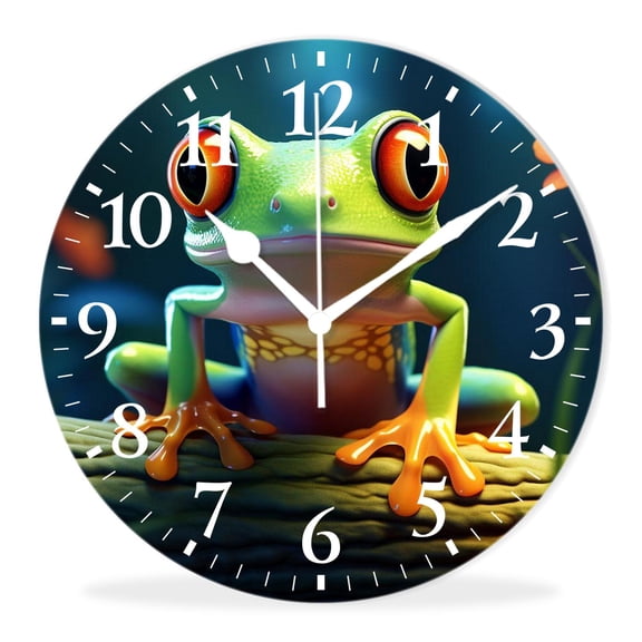 Modern Wall Clocks Decorative Non-Ticking Silent Quartz Movement Battery Operated Analog Clocks Decorative for Home-Hipster Frog Tropical Exquisite(14inch)