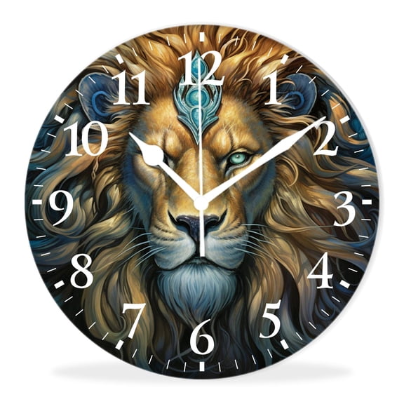 Modern Wall Clocks Decorative Non-Ticking Silent Quartz Movement Battery Operated Analog Clocks Decorative for Home-King Lion Forest Beast Exquisite(10inch)