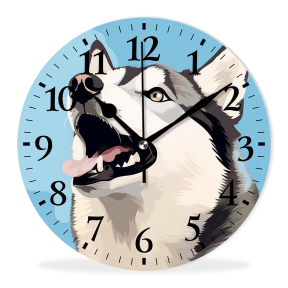 Modern Wall Clocks Decorative Non-Ticking Silent Quartz Movement Battery Operated Analog Clocks Decorative for Home-Grey Alaskan Retriever(14inch)