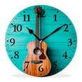 thumbnail image 1 of Modern Wall Clocks Non-Ticking Silent Battery Operated Analog Clock Decor Wall Clocks for Bathroom-Music Guitar on Blue Wooden(14inch), 1 of 4