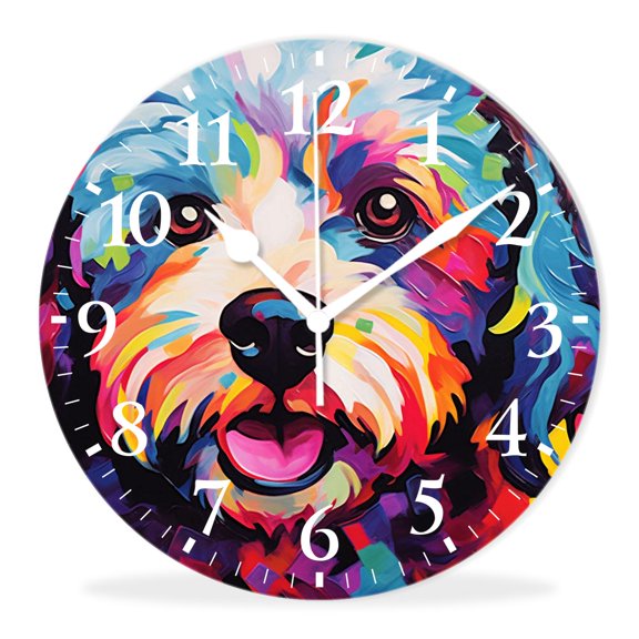 Modern Wall Clocks, Quality Quartz Silent Non-Ticking Round Clock Decor Wall Clocks for Living Room-Colorful Dog Love Heart Pattern(10inch)