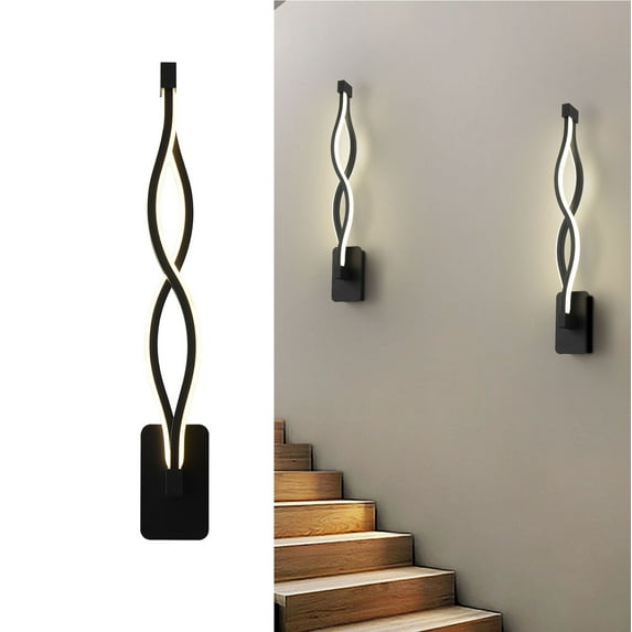 Modern Wall Lamp Black + Clear LED Wavy Wall Light Lamp Dimmable Wall Sconce Lighting,90-260V for Living Room, Bedroom