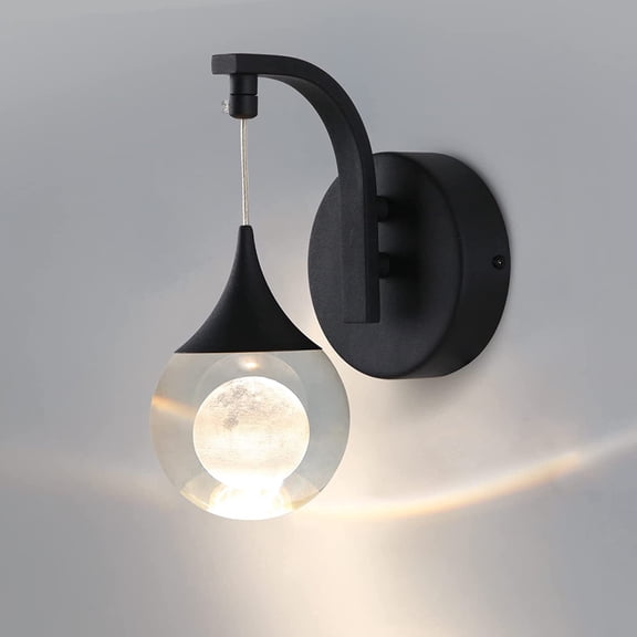 Modern Wall Lamp Fixtures, Indoor Moon Crystal Wall Sconces, 5W LED Dimmable Wall Lights for Bedroom Bedside Living Room Corridor Hallway, Sand Black