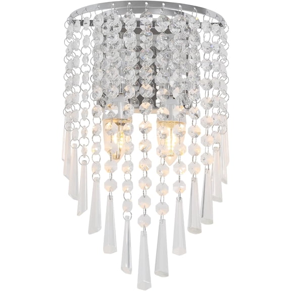Modern Wall Light, Crystal Wall Lamp for Bedroom & Hallway, Elegant Silver Sconce with K9 Crystal Pendants, Sturdy Stainless Steel Construction, Simple Assembly
