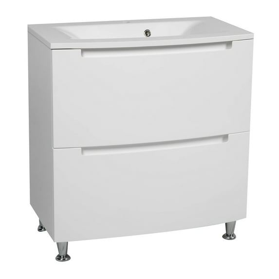 Modern Wall-Mount Bathroom Vanity with Washbasin | Delux White HighGloss Collection | Non-Toxic Fire-Resistant MDF-12L+27+12R-Omega Collection R-line 24"