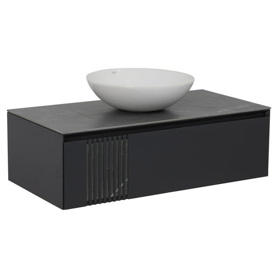 Modern Wall-Mount Bathroom Vanity with Washbasin | Manhattan Concrete Collection | Non-Toxic Fire-Resistant MDF-14W+40+40+14B-Omega Collection R-line 40"