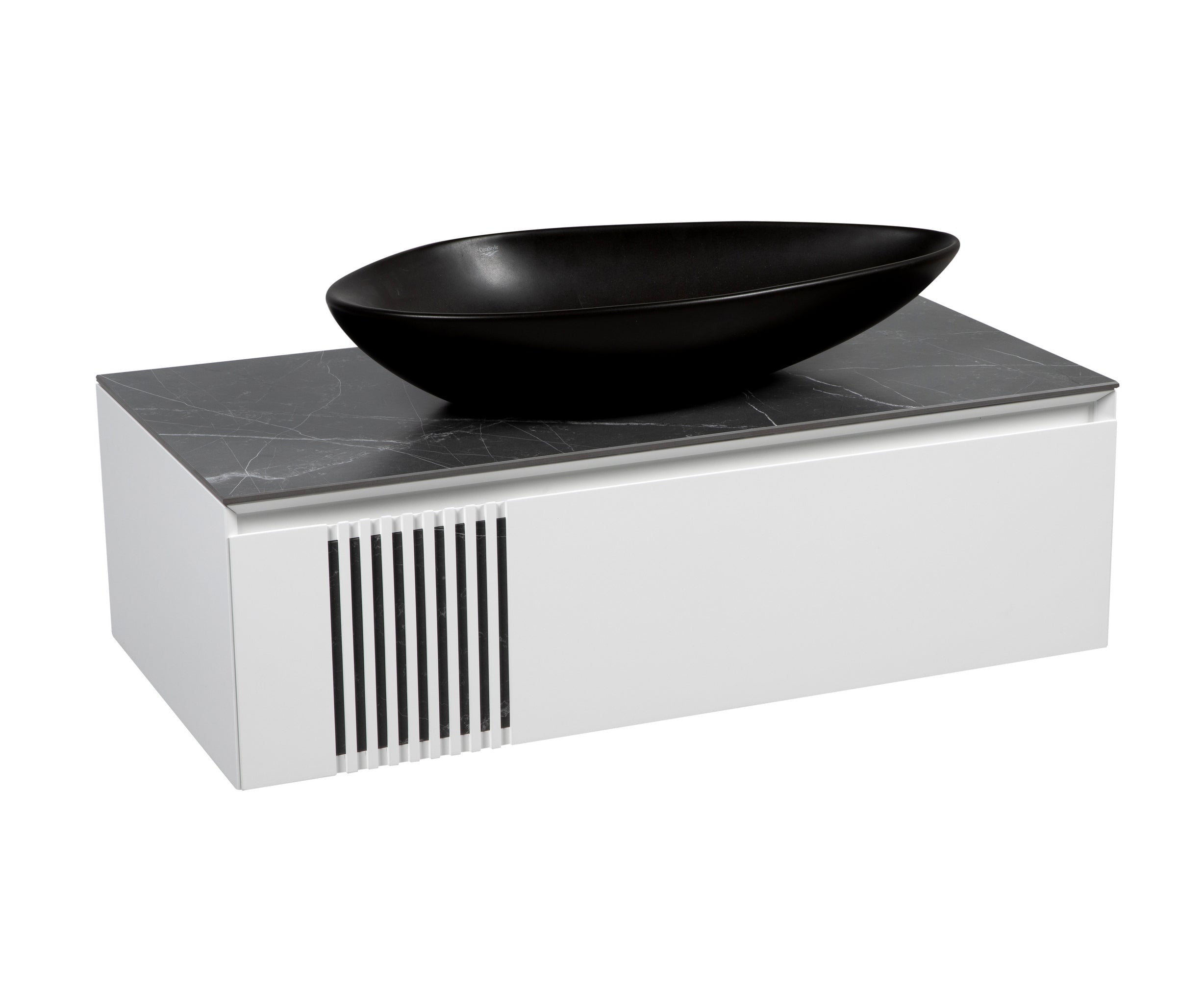 Modern White Matte Wall-Mount Vanity with Black Washbasin