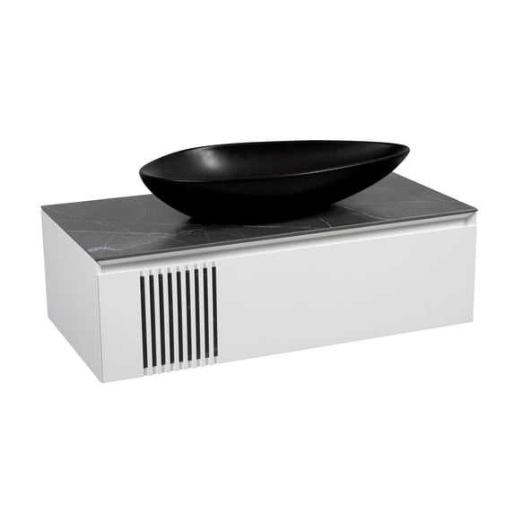 Modern Wall-Mount Bathroom Vanity with Washbasin | Manhattan White Matte Collection | Non-Toxic Fire-Resistant MDF-14W+40+40+14W-Diamond Collection 40"