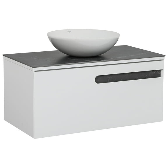 Modern Wall-Mount Bathroom Vanity with Washbasin | Austin White Matte Collection | Non-Toxic Fire-Resistant MDF-40"-Diamond Collection 24"