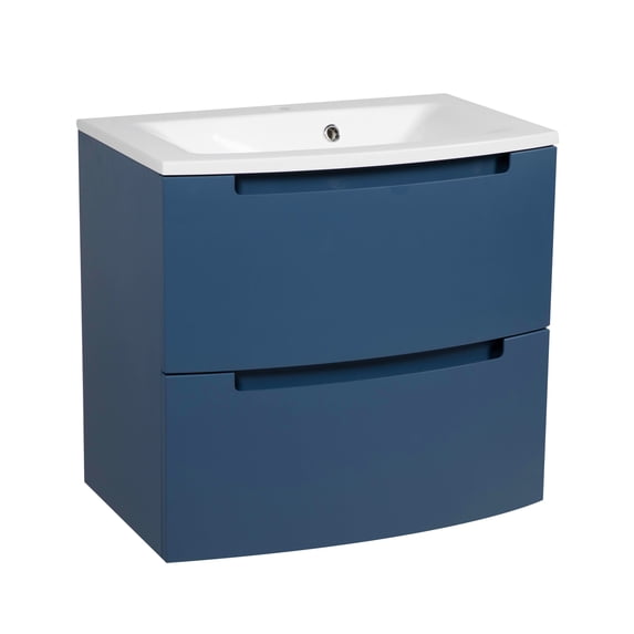 Modern Wall-Mount Bathroom Vanity with Washbasin | Delux Blue Matte Collection | Non-Toxic Fire-Resistant MDF-48" (24+24)-Omega Collection 40"
