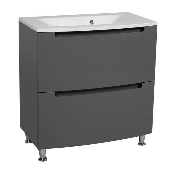 Modern Wall-Mount Bathroom Vanity with Washbasin | Delux Gray Matte Collection | Non-Toxic Fire-Resistant MDF-23+12L-Omega Collection R-line 24"