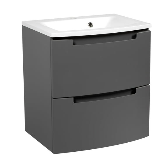 Modern Wall-Mount Bathroom Vanity with Washbasin | Delux Gray Matte Collection | Non-Toxic Fire-Resistant MDF-24"-Omega Collection 24"