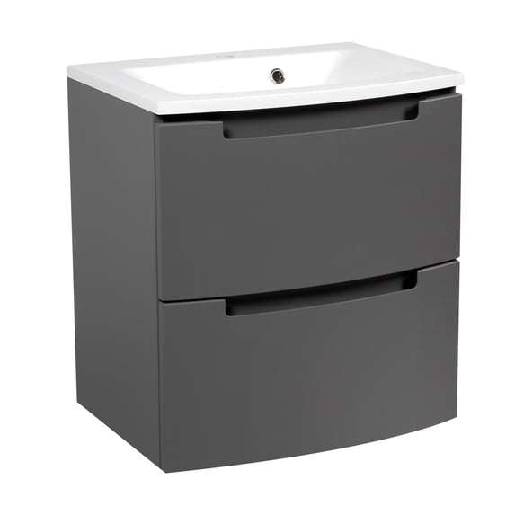 Modern Wall-Mount Bathroom Vanity with Washbasin | Delux Gray Matte Collection | Non-Toxic Fire-Resistant MDF-32+12L-Diamond Collection 24"