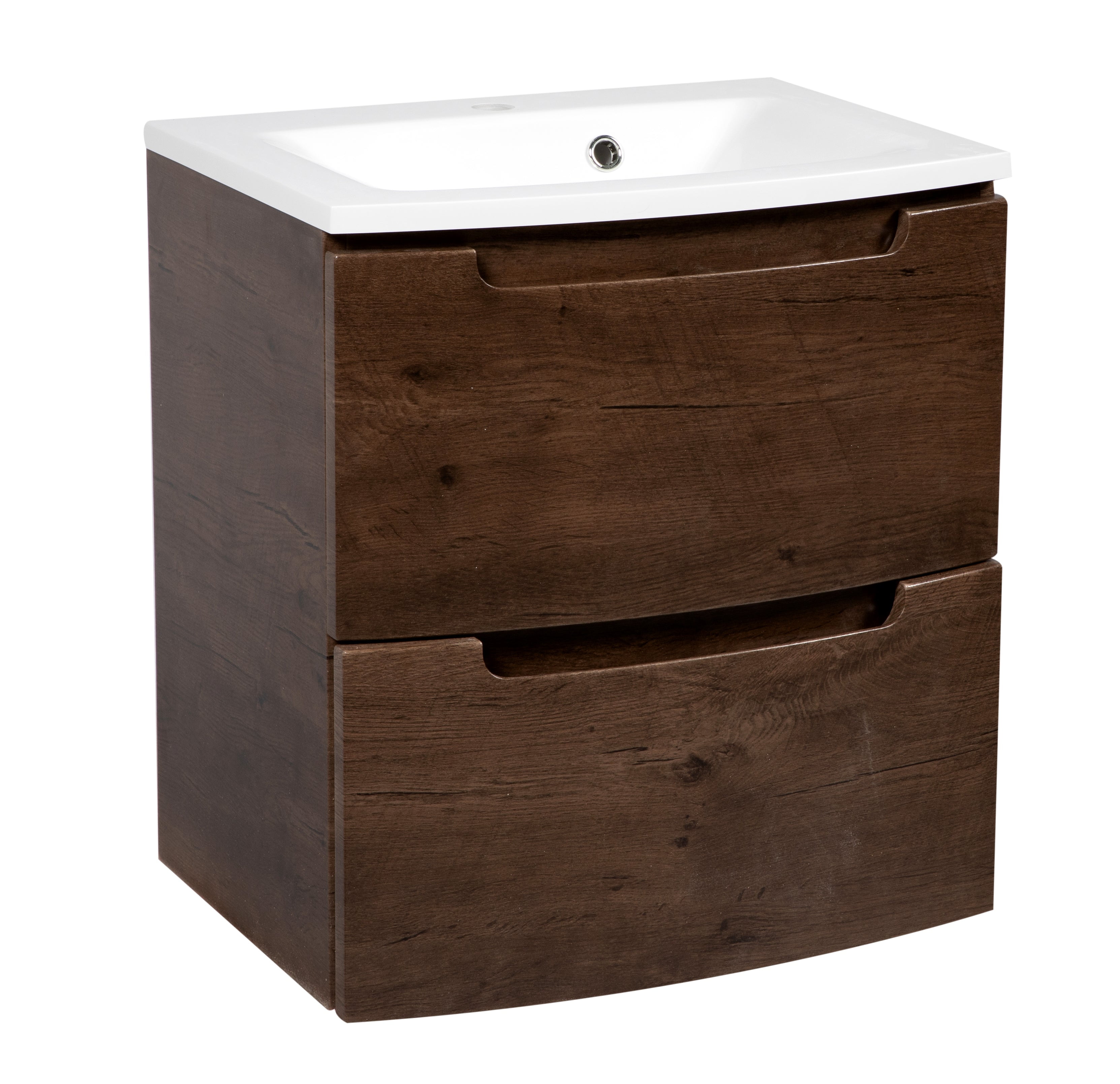 24-Inch Dark Brown MDF Wall-Mount Bathroom Vanity with Ceramic Sink