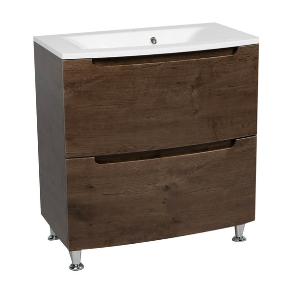 Modern Wall-Mount Bathroom Vanity with Washbasin | Delux Rosewood Collection | Non-Toxic Fire-Resistant MDF-32+12R-No Mirror Included