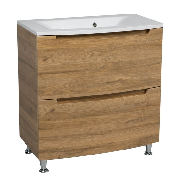 Modern Wall-Mount Bathroom Vanity with Washbasin | Delux Teak Natural Collection | Non-Toxic Fire-Resistant MDF-23+12R-Simple Collection 40"