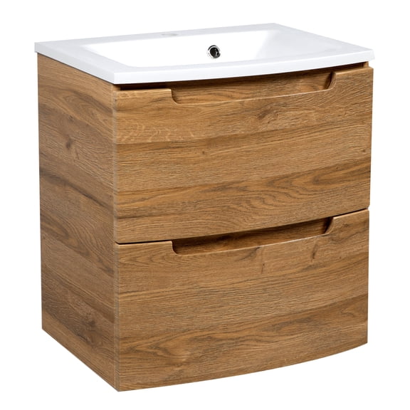 Modern Wall-Mount Bathroom Vanity with Washbasin | Delux Teak Natural Collection | Non-Toxic Fire-Resistant MDF-28"-Omega Collection R-line 40"