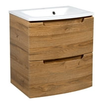 Modern Wall-Mount Bathroom Vanity with Washbasin | Delux Teak Natural Collection | Non-Toxic Fire-Resistant MDF-48" (24 24)-Omega Collection 32"
