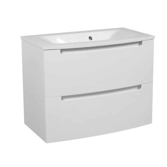 Modern Wall-Mount Bathroom Vanity with Washbasin | Delux White HighGloss Collection | Non-Toxic Fire-Resistant MDF-24"-No Mirror Included
