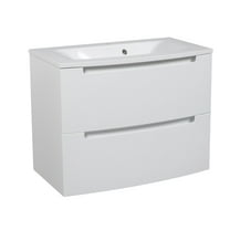 Modern Wall-Mount Bathroom Vanity with Washbasin | Delux White HighGloss Collection | Non-Toxic Fire-Resistant MDF-24"-Omega Collection R-line 40"