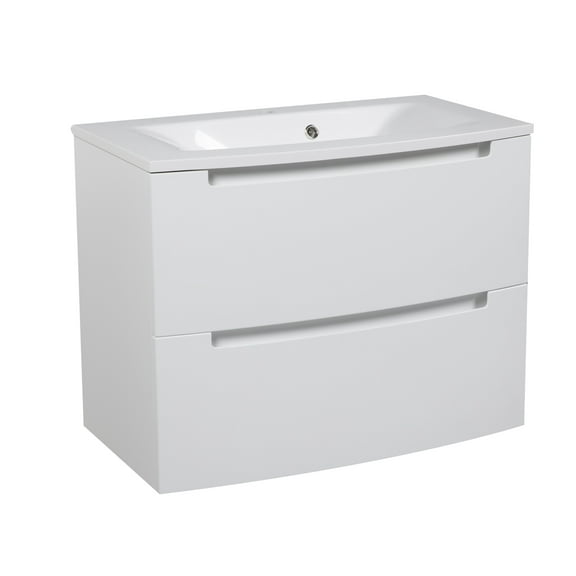 Modern Wall-Mount Bathroom Vanity with Washbasin | Delux White HighGloss Collection | Non-Toxic Fire-Resistant MDF-24"-Omega Collection R-line 40"