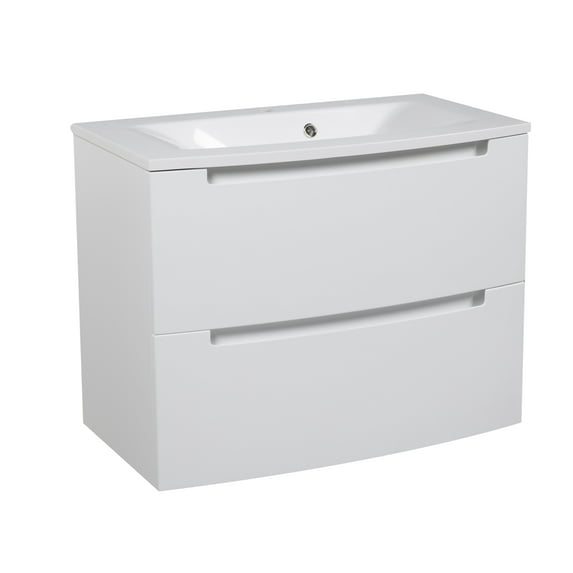 Modern Wall-Mount Bathroom Vanity with Washbasin | Delux White HighGloss Collection | Non-Toxic Fire-Resistant MDF-64" (32+32)-Diamond Collection 32"