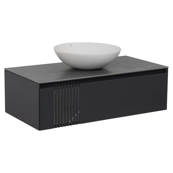 Modern Wall-Mount Bathroom Vanity with Washbasin | Manhattan Concrete Collection | Non-Toxic Fire-Resistant MDF-14B+40+40+14B-Diamond Collection 32"
