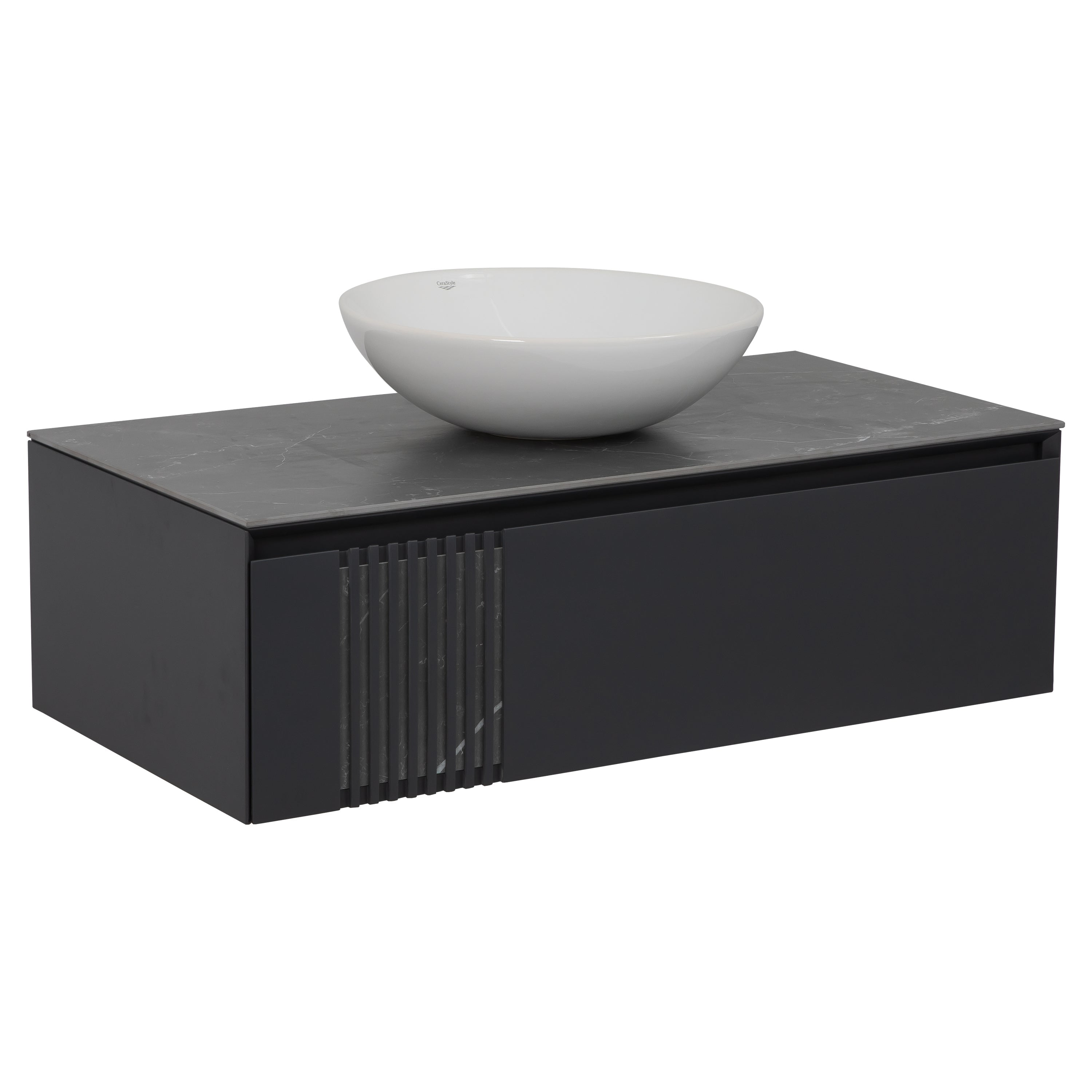 Modern Black Wall-Mount Bathroom Vanity with Ceramic Sink