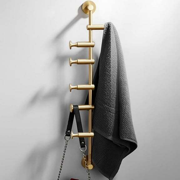 Modern Wall Mount Coat Rack, 6 Brass Sleek Coat Hooks Rack, Metal Vertical Tree Branch Coat Rack for Scarves Clothes Handbags Purses Hat, Space Saving Hanger (Brown)