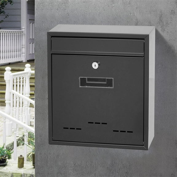 Modern Wall Mount Mailbox, Lockable Rainproof Box, Large Capacity Mail Box ,Post Letter, Letter Box for Office External Outdoor Gate Black
