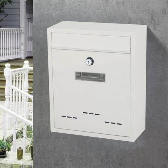 Modern Wall Mount Mailbox, Lockable Rainproof Box, Large Capacity Mail Box ,Post Letter, Letter Box for Office External Outdoor Gate White