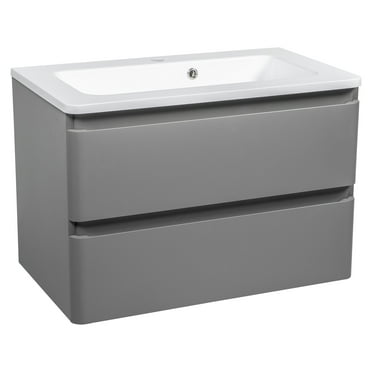 Modern Wall-Mounted Bathroom Vanity with Washbasin | Comfort Gray Matte Collection with Side Vanity Cabinet | Non-Toxic Fire-Resistant MDF-40"(28+12)-Omega Collection 40"