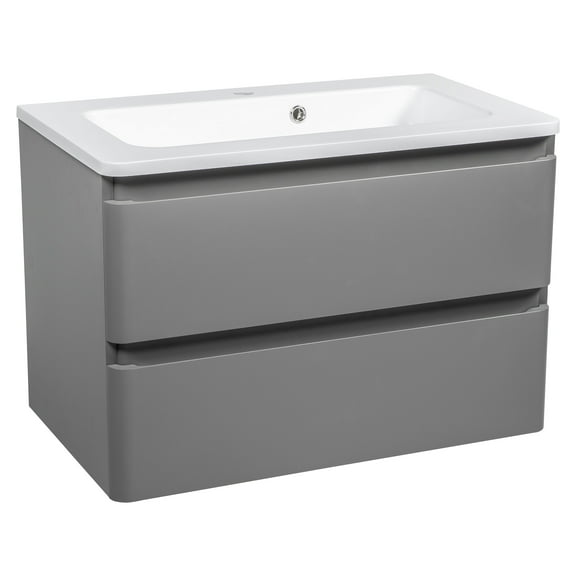 Modern Wall-Mounted Bathroom Vanity with Washbasin | Comfort Gray Matte Collection with Side Vanity Cabinet | Non-Toxic Fire-Resistant MDF-48"(12+24+12)-Simple Collection 32"