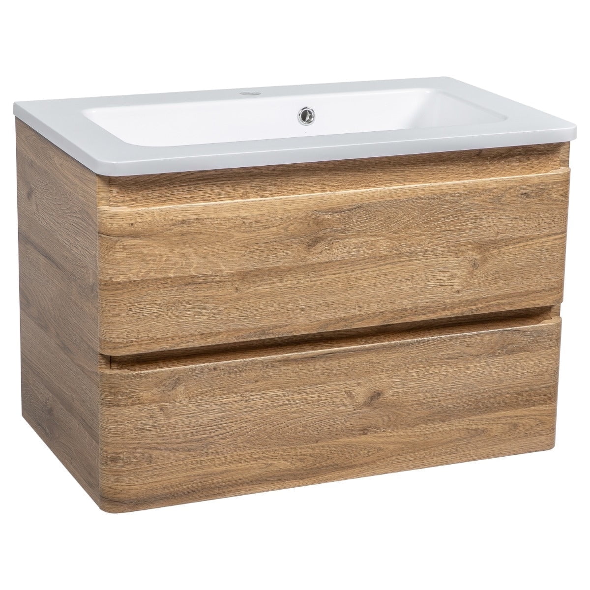 Natural Teak Wall-Mounted Bathroom Vanity with White Washbasin