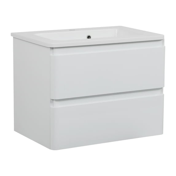 Modern Wall-Mounted Bathroom Vanity with Washbasin | Comfort White High Gloss Collection | Non-Toxic Fire-Resistant MDF-24"-Omega Collection R-line 32"