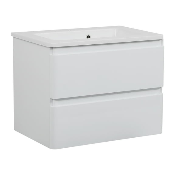 Modern Wall-Mounted Bathroom Vanity with Washbasin | Comfort White High Gloss Collection | Non-Toxic Fire-Resistant MDF-24"-Omega Collection R-line 24"